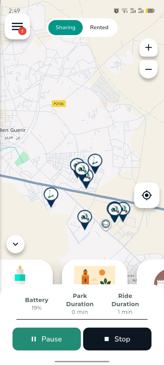 location rent renting scooters motos écran de l'application pogo rouler véhicule 